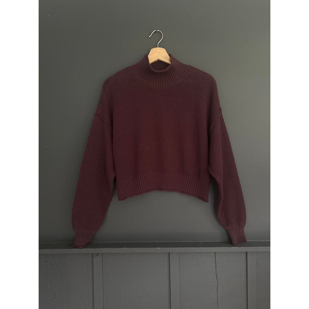 Free People Beach Hailee Knit Semi Cropped Sweater In Vintage Wine Size XS - Picture 3 of 11